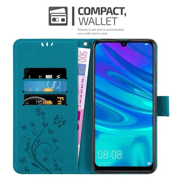 Fodral med lock för Honor 10 LITE / Huawei P SMART 2019 Etui i BLÅ BLOMSTER Design Floral Plånboksskydd Blå