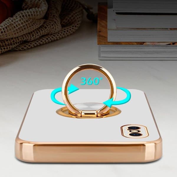 iPhone XS MAX Glansig Vit - Guld med kameraskydd Vit