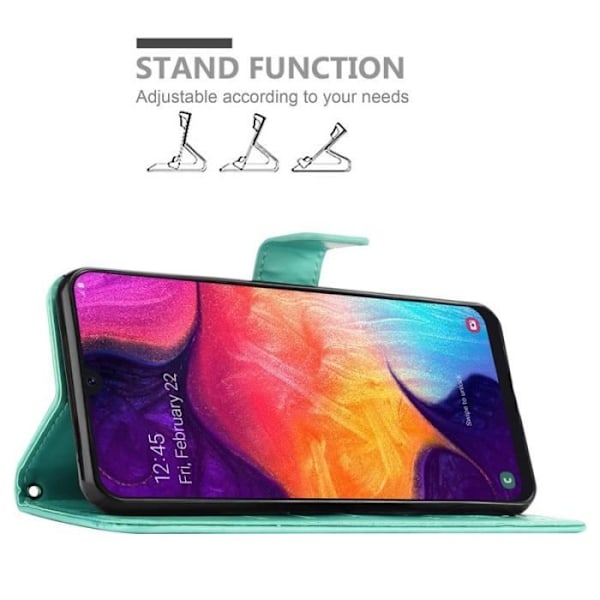 Fodral till Samsung Galaxy A50 - CADORABO - Blommönster - Imiterat läder - Stativfunktion - 3 kortplatser Grön