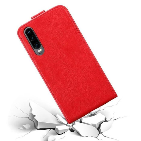 Flipfodral - CADORABO - Huawei P30 - Röd konstläder - Magnetisk stängning - Komplett skydd Röd