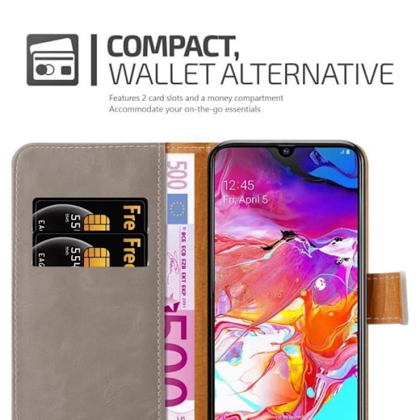 Fodral - CADORABO - Samsung Galaxy A70 - Läderimitation - Brun - Stativfunktion och kortfack kastanj
