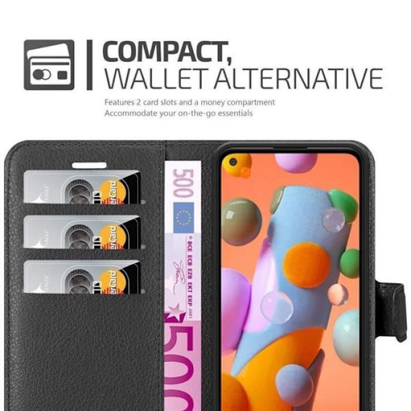 Fodral - CADORABO - Samsung Galaxy A11 - Läderimitation - Svart - Stativfunktion Svart