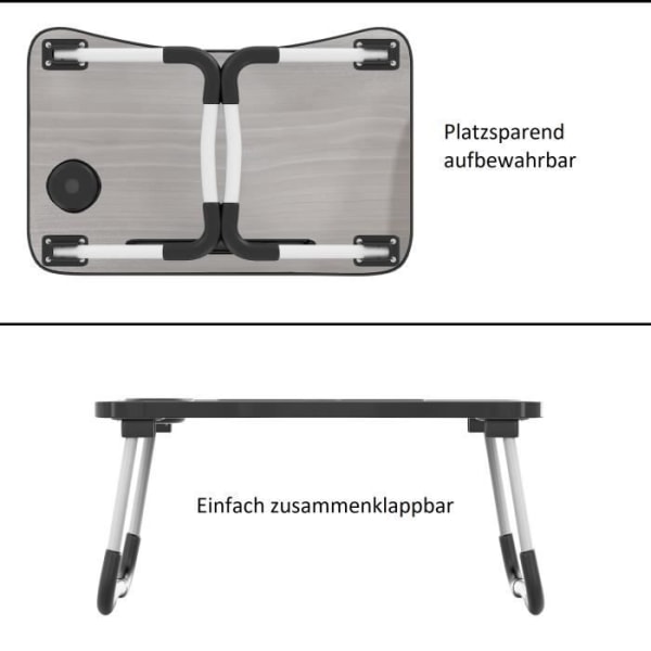 Intirilife Hopfällbart laptopbord i svart i formatet 60 x 40 x 28 cm - läsbord frukostbricka