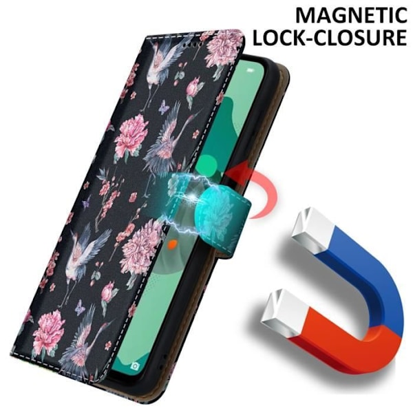 Coque - CADORABO - Huawei MATE 30 LITE - Krane & Blommor - Magnetisk stängning - Horisontell stöd