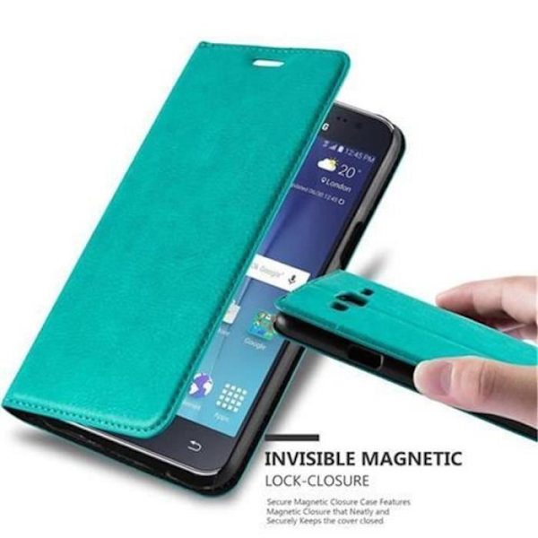 Cadorabo Fodral Samsung Galaxy J5 2015 TURKOS Osynlig magnetisk STÄNGNING Fodral Fodral stöder kortplats för stativ