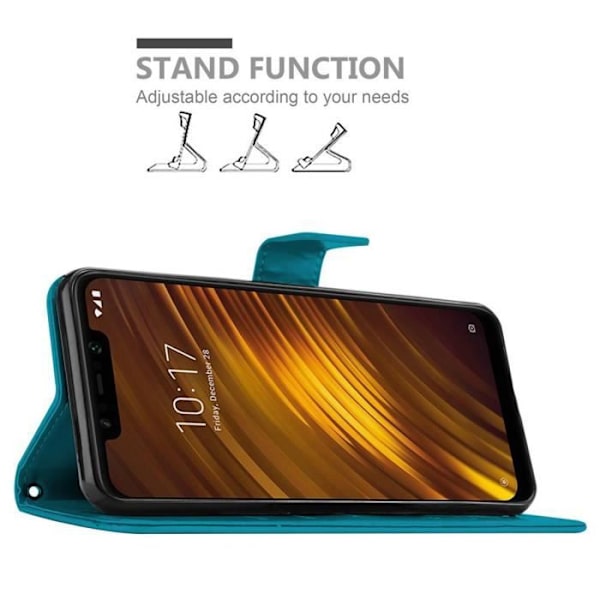 Coque för Xiaomi Pocophone F1 - CADORABO - BLÅ FLORAL - Simililäder - Ställfunktion - Kortplatser BLOMMA BLÅ