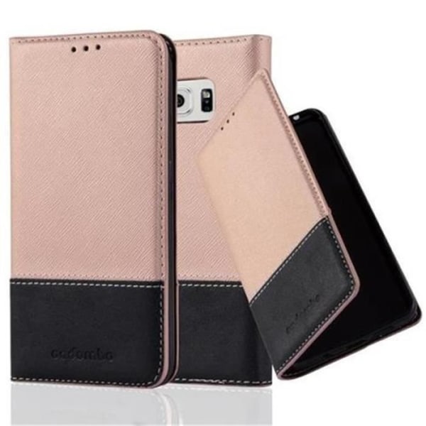 Samsung Galaxy S6 Fodral i SVART ROSA från Cadorabo (LÄDER-LÄDER COMBI Design) Helt skyddande fodral med flipflik