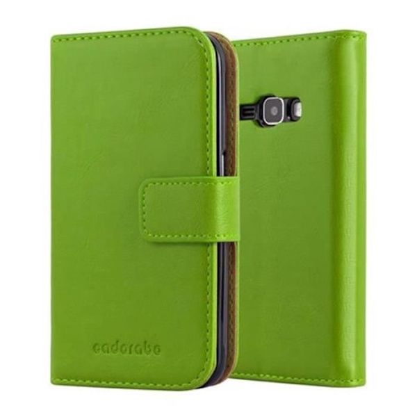 Cadorabo Fodral Samsung Galaxy J1 2016 (6) GREEN PRE LUXURY Magnetisk skyddsfodral Fodral stöder stativ och kortplats