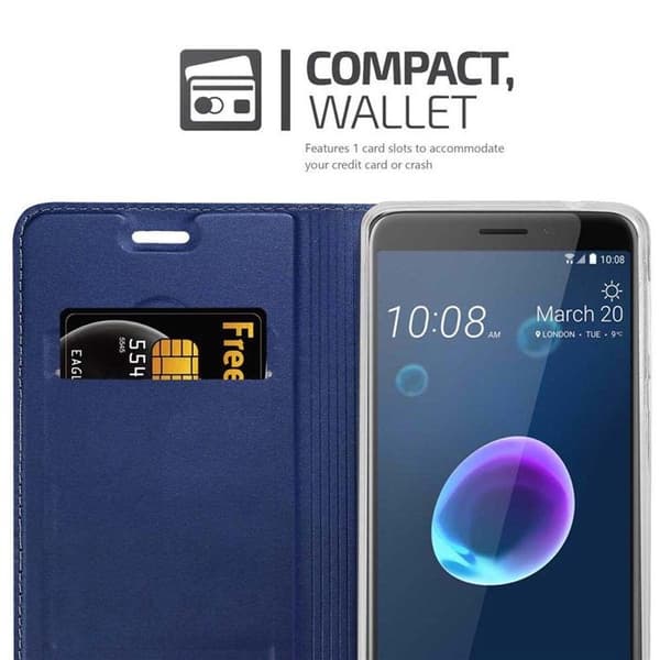 Flipfodral för HTC Desire 12 i MÖRKBLAU CLASSY Plånbok Stötsäker Blå