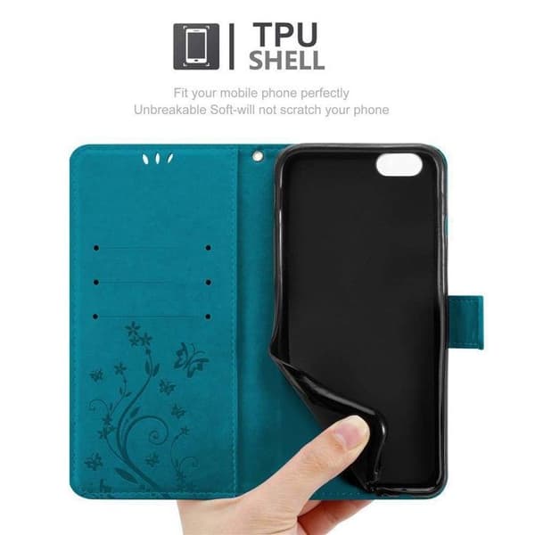 Fodral med lock för iPhone 6 PLUS / 6S PLUS Etui i BLÅ BLOMSTER Design Blomster Plånbok Blå