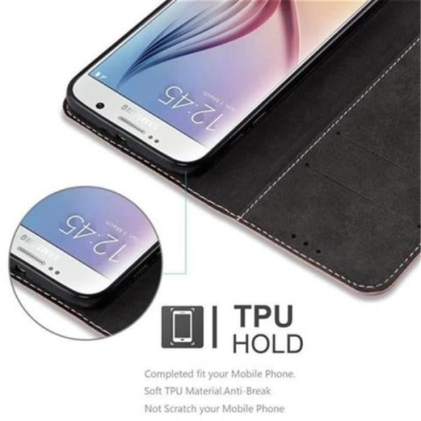 Samsung Galaxy S6 Fodral i SVART ROSA från Cadorabo (LÄDER-LÄDER COMBI Design) Helt skyddande fodral med flipflik