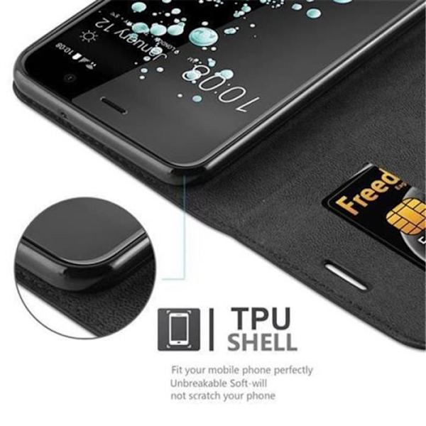 Étui - CADORABO - HTC U PLAY - Syntetiskt läder svart - Magnetisk - Ställfunktion - Kortfack Svart