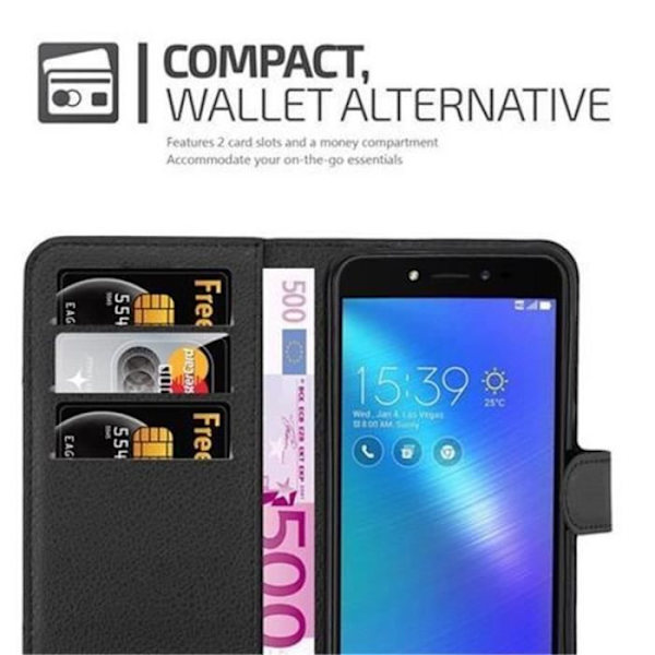 Cadorabo Fodral ASUS ZenFone LIVE / 3 GO BLACK Fodral Skyddande läderimitation Magnetisk stöder Stand Card Slot