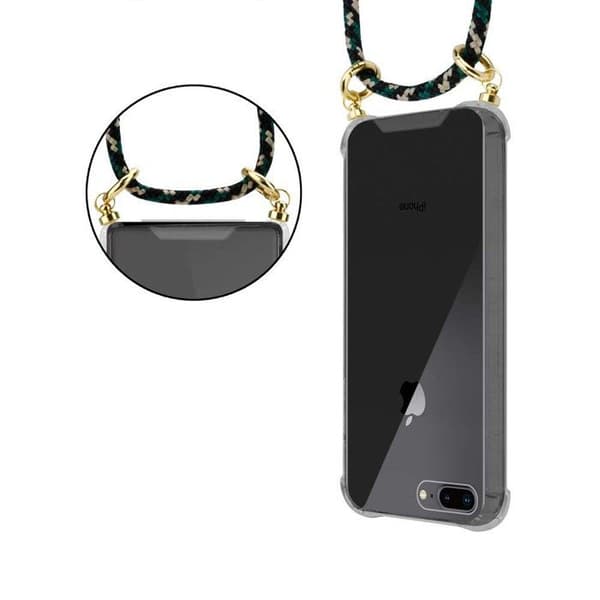 Skal för iPhone 7 PLUS / 7S PLUS / 8 PLUS med kamouflage och justerbar rem brun