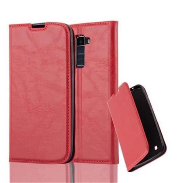 LG K10 2016 fodral i APPLE RED från Cadorabo (INVISIBLE MAGNETIC CLOSURE Design) Helt skyddande fodral med flip flik