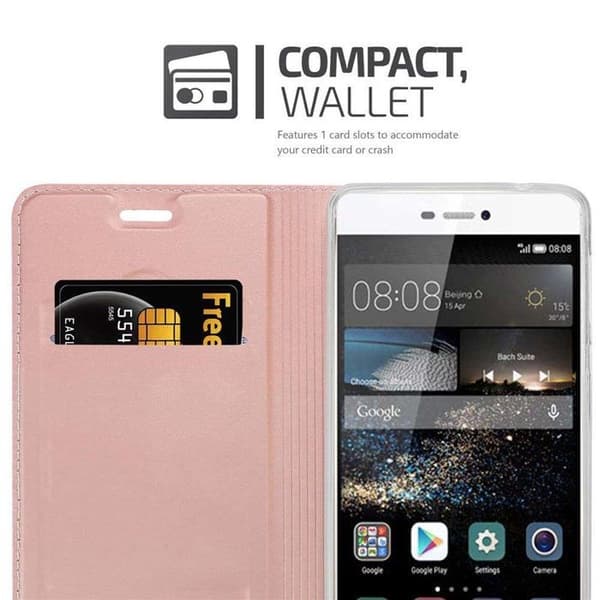 Fodral med lock för Huawei P8 Plånbok i KLASSISK GULD ROSÉ Stötsäker Ros