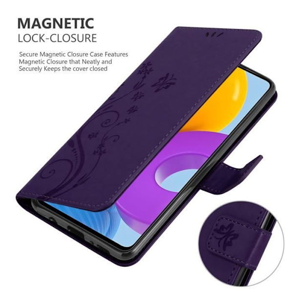 Coque - CADORABO - Samsung Galaxy M52 5G - Blommig - Similläder - Plånbok med ställfunktion Mörk lila