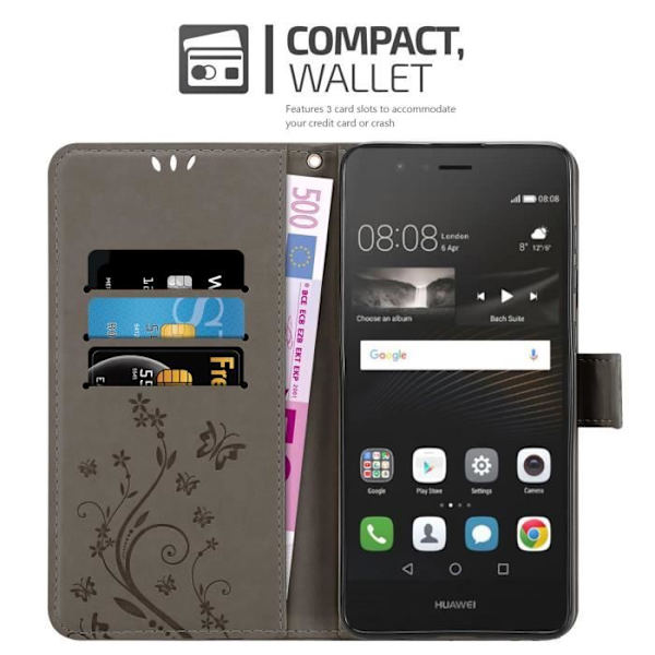 Fodral för Huawei P9 LITE 2016 / G9 LITE Fodral i GRÅ BLOMMA Fodral Fodral Skydd Blommig plånbok