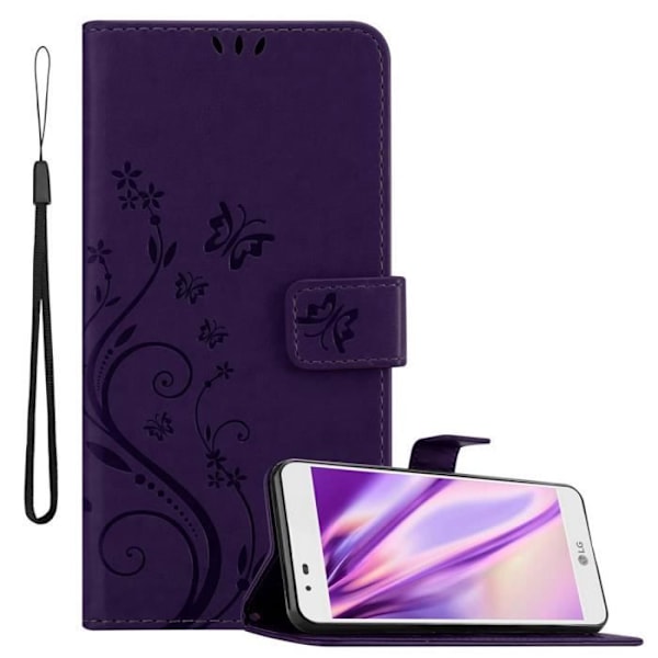Coque för LG K7 2016 - CADORABO - Mörklila Blommig - Syntetläder - Ställningsfunktion - Fack för Kort Mörk lila