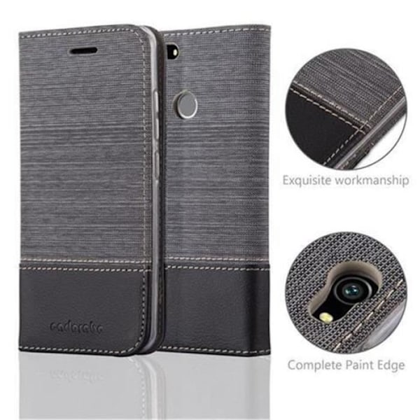 Skyddsfodral Huawei NOVA i svartgrått från Cadorabo i TISSUE-SIMILIKALV-design med lock och ställ. Mörkgrå