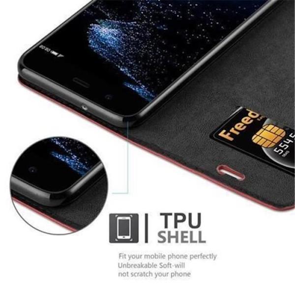 Huawei P10 fodral i APPLE RED från Cadorabo (INVISIBLE MAGNETIC CLOSURE Design) Helt skyddande fodral med flip flik