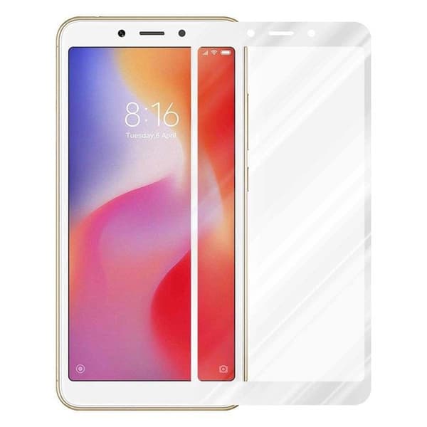 Helt härdat skärmskydd för Xiaomi RedMi 6 Vit