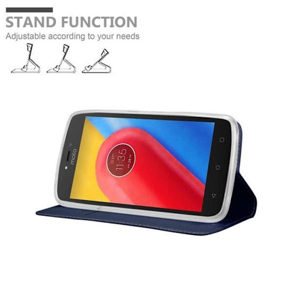 Cadorabo Fodral för Motorola MOTO C PLUS i KLASSIG MÖRKBLÅT skyddsöverdrag med magnetlås, horisontellt stativ och spår