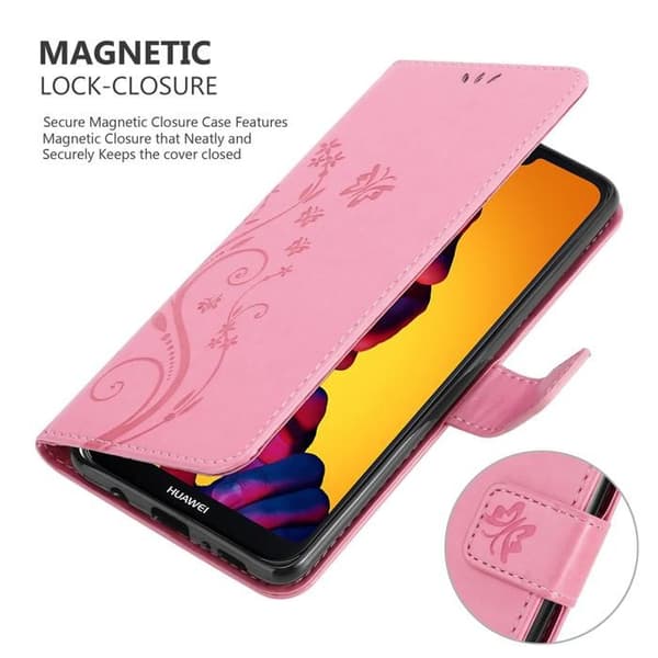 Fodral med lock för Huawei P20 LITE 2018 / NOVA 3E Etui i ROSA BLOMMÖNSTER Skydd Design Blommig Plånbok Ros