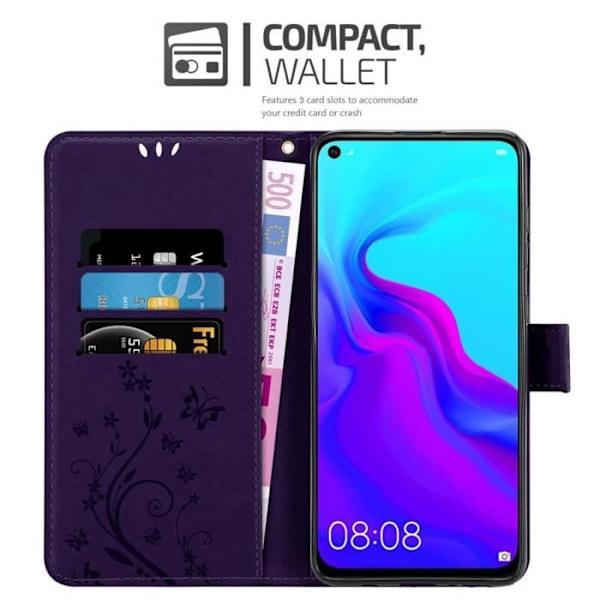 Telefonfodral - CADORABO - Huawei NOVA 4 - Syntetiskt läder - Blommig - Magnetstängning Mörklila blommig