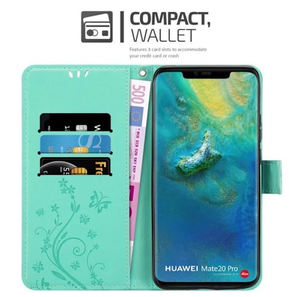 Fodral till Huawei MATE 20 PRO - CADORABO - Blommönster - Imiterat läder - Stativfunktion - 3 kortplatser Grön