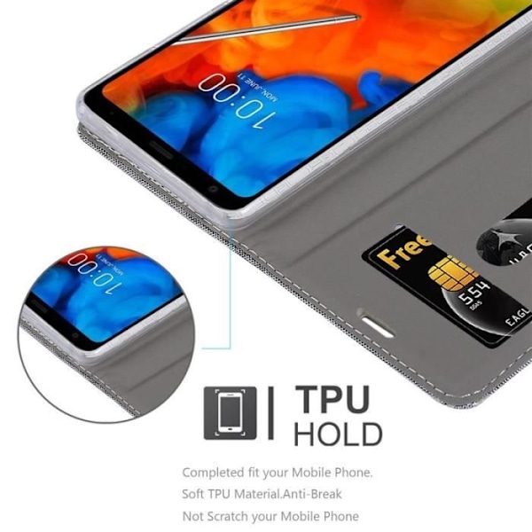 Fodral till LG Q Stylus - CADORABO - Bokjeans - konstläder - Horisontellt stativ - Kortplatser Grå