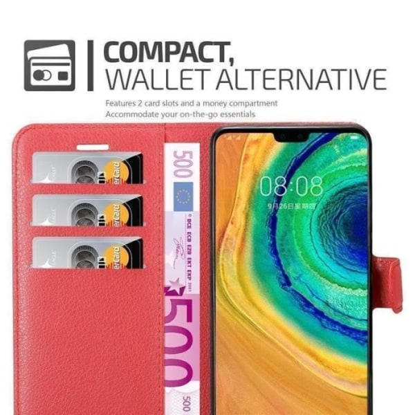 Fodral - CADORABO - MATE 30 - Rött konstläder - Stativfunktion - 3 kortfack Röd