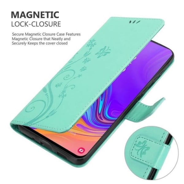 Fodral - CADORABO - Samsung Galaxy A8s - Blommigt konstläder - Magnetisk stängning - Praktiskt stöd Grön