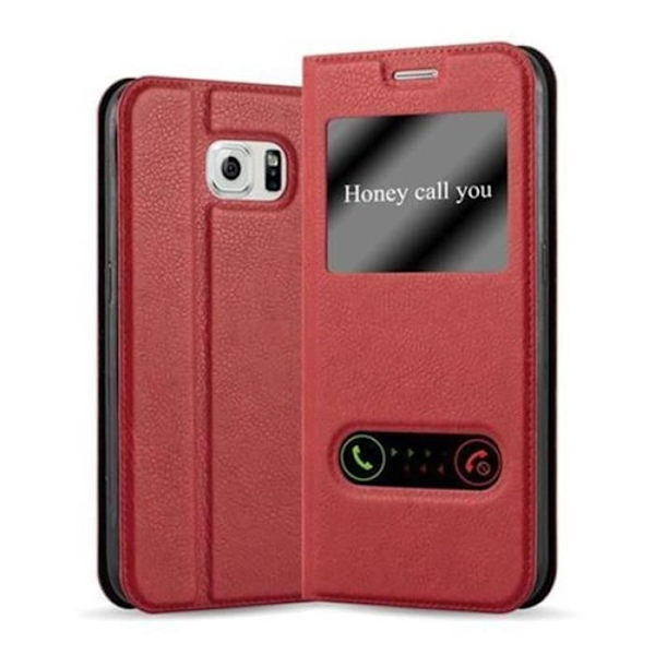 Samsung Galaxy S6 Fodral i SAFFRAN RÖTT från Cadorabo (Design VIEW) Helt skyddsfodral med flip flik, horisontellt stativ