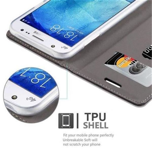 Samsung Galaxy J5 2015 (5) fodral i ANTRACITGULD från Cadorabo (TYG-LÄDERDESIGN) Helt skyddsfodral med flipflik