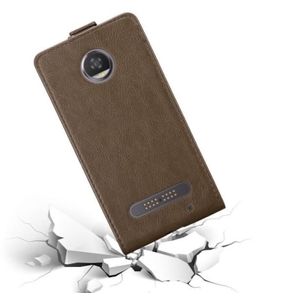 Flip-fodral - CADORABO - Motorola MOTO Z2 - Brunt konstläder - Magnetisk stängning - Fullständigt skydd kastanj