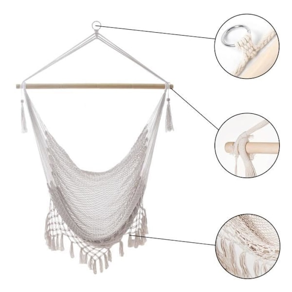 Hängande stol - INTIRILIFE - Mackramé bomull - Beige - Avkoppling Beige