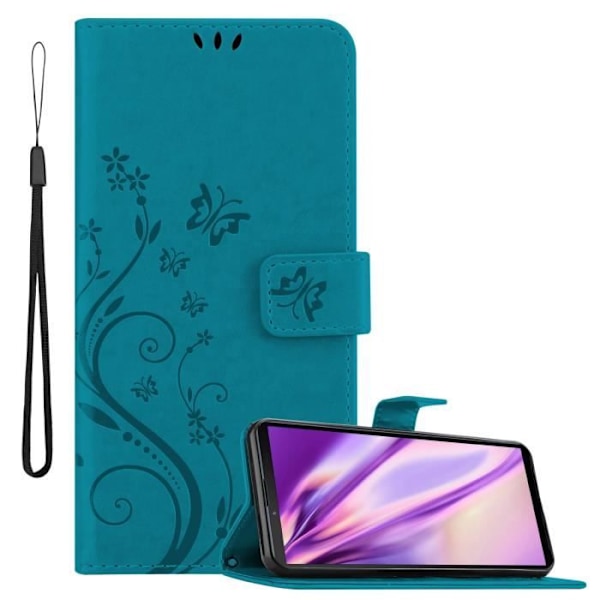 Skydd för Sony Xperia 10 III - CADORABO - Blommönsterfodral - Syntetläder - Ställfunktion - Kortfickor BLOMMA BLÅ