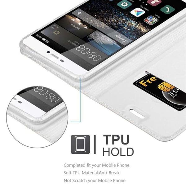 Fodral med lock för Huawei P8 Plånbok i KLASSISK SILVER Stötsäker Grå