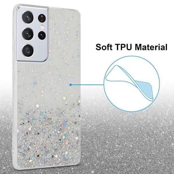 Fodral till Samsung Galaxy S21 ULTRA Transparent fodral med glitterfodral Skyddande silikon TPU Glitter paljetter Transparent med glitter