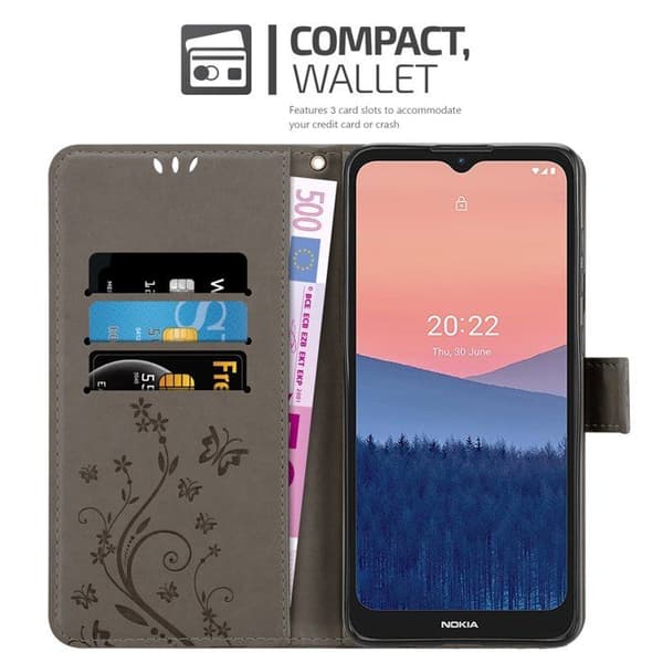 Flip-fodral för Nokia C21 Fodral i GRÅ BLOMMIG Design Blommig Plånboksskydd Grå