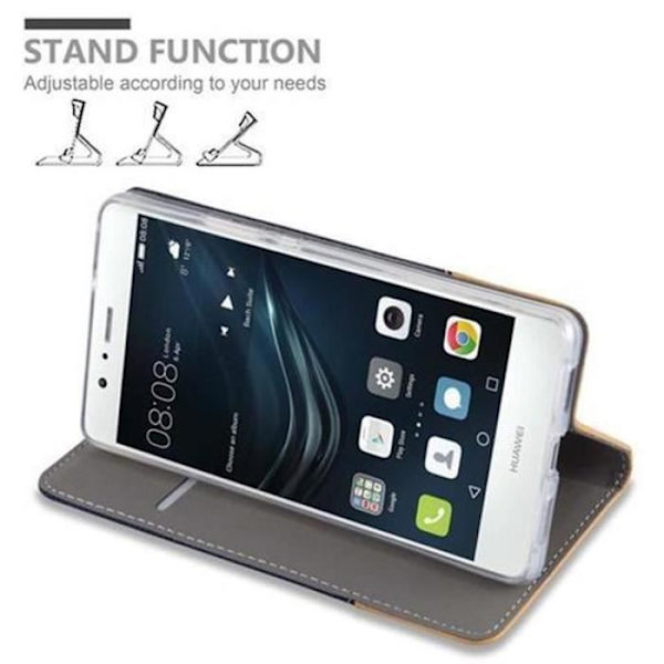 Cadorabo Huawei P9 LITE Fodral i MÖRKBLÅ BRUNT TYG - Magnetisk Fodral i konstläder med stativ och kortplats