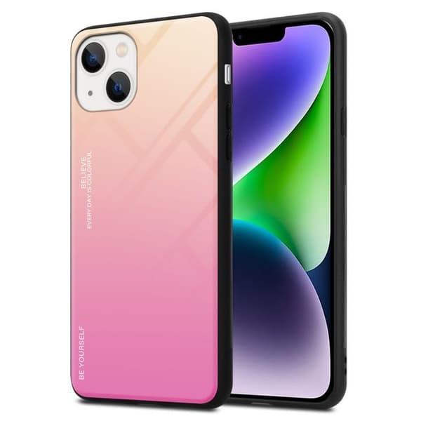iPhone 14 PLUS Fodral i GUL - ROSA Stötsäker Bicolor Design Svart