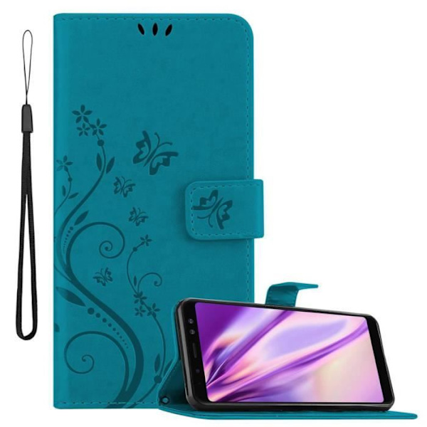 Fodral för Samsung Galaxy A8 2018 i BLÅBLOMMANDE Cadorabo Cover Protection Floral BLOMMA BLÅ