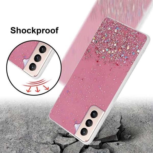 Skyddsfodral för Samsung Galaxy S21 PLUS Rosa med Glitter Skyddande Glittrande Design Ros