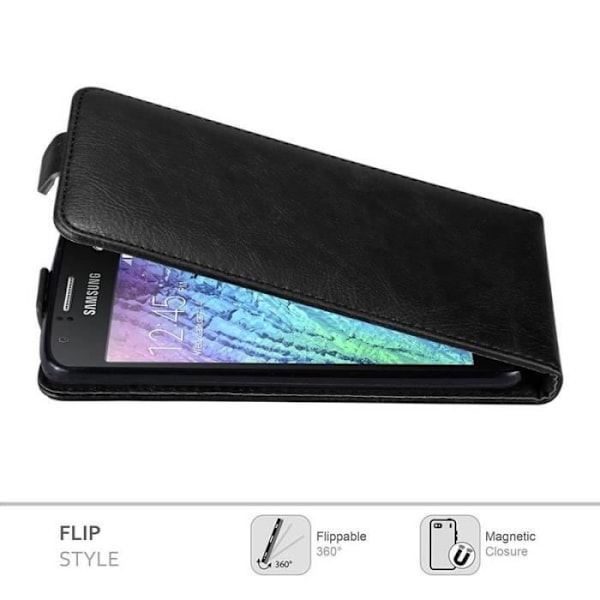Coque - CADORABO - Samsung Galaxy J1 2015 - Syntetiskt läder - Flip - Magnetstängning Svart