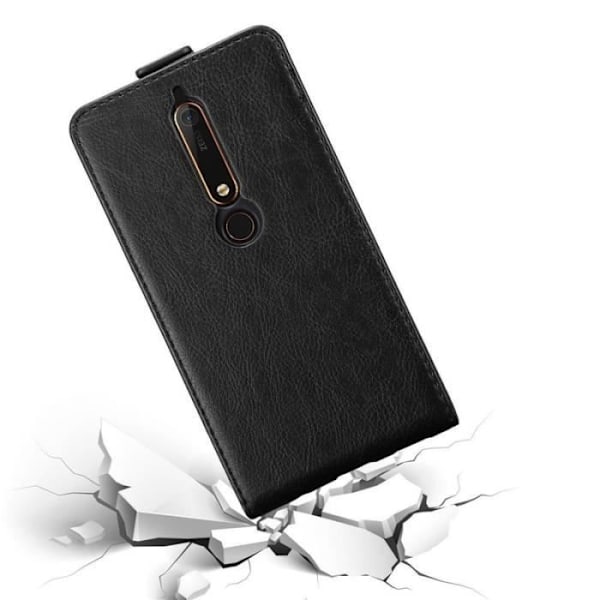 Flipfodral - CADORABO - Nokia 6.1 2018 - Svart läderimitation - Magnetisk stängning - Komplett skydd Svart