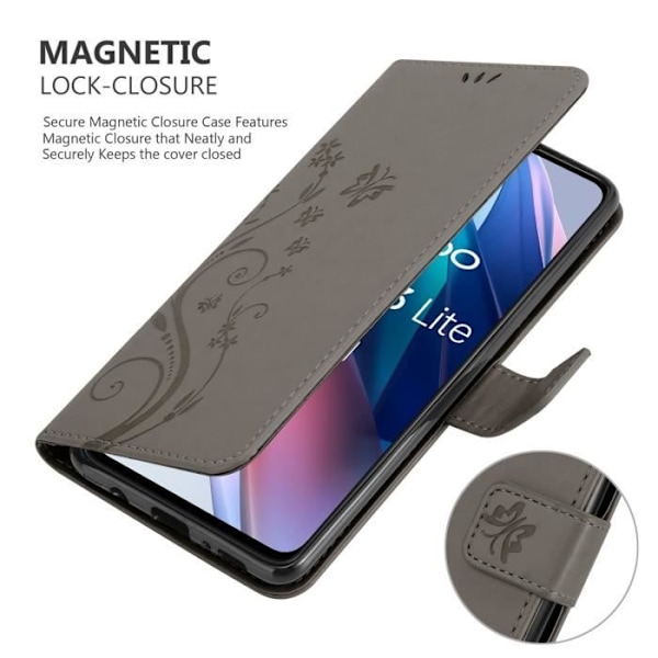 Coque för Oppo FIND X3 LITE - CADORABO - Grå Blommig - Syntetläder - Ställfunktion - Kortfack Blommig grå