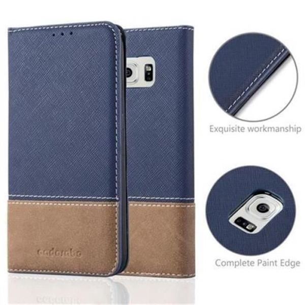 Cadorabo Samsung Galaxy S6 Fodral SVART BLÅ Imiterat läder (LÄDER/MOKA) Magnetfodral med stativ och kortplats