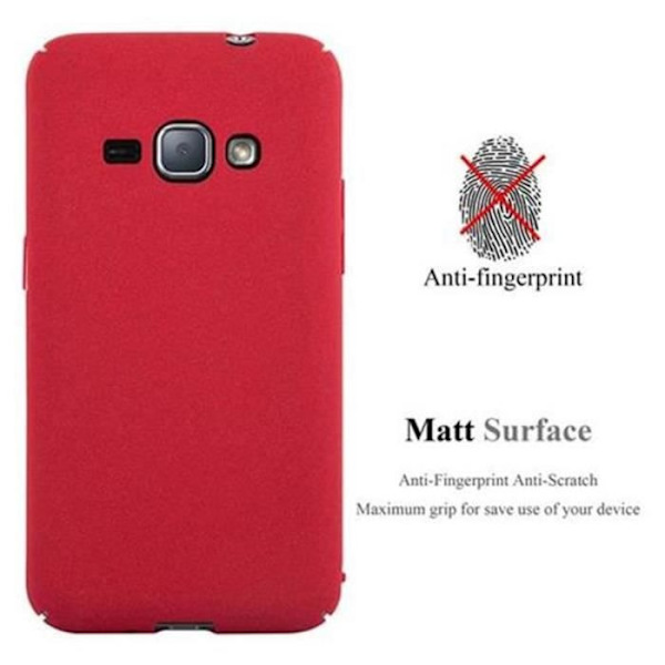 Samsung Galaxy J1 2016 (6) fodral i FROSTY RED av Cadorabo (FROSTY design) Ultratunt hårdplastfodral Hardcase Rigid